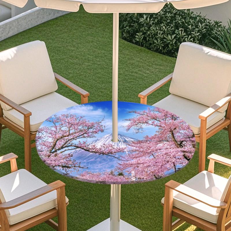 Outdoor Round Table Cover With Nature Print Waterproof Elastic Hem Patio Garden Deck