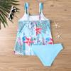 Plus Size Women Fashion Sexy Round Neck Dark Cherry Blossoms Bikini Set Slim Fit Beach Swimsuits Two Piece Set