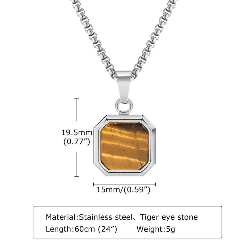 Stainless Steel Square Pendant Necklace Men Long Chain Layered Hip Hop Jewelry Geometric Titanium