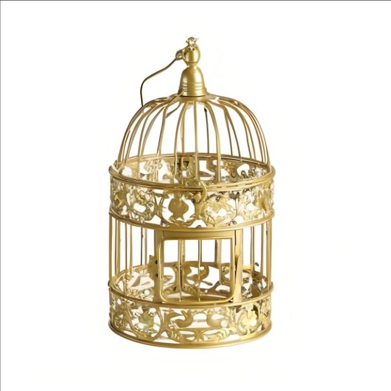 European Metal Bird Cage Decoration and Gold Wrought Iron Are Used As Props for Wedding Shooting in Hotel Living Room