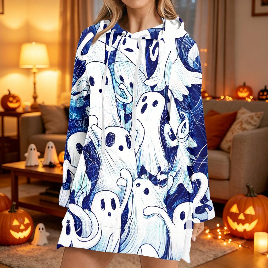 Women's Fashion Casual Long Sleeve Hoodie with Halloween Print for Fall