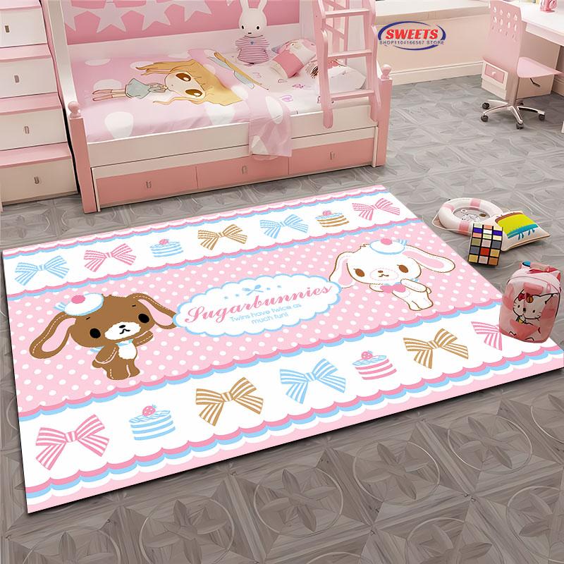 3D HD Cute Rabbits Cartoon Area Carpet,Rug for Living Room Tapete for Bedroom Sofa Kitchen Doormat Decor,Kids Non-slip Floor Mat