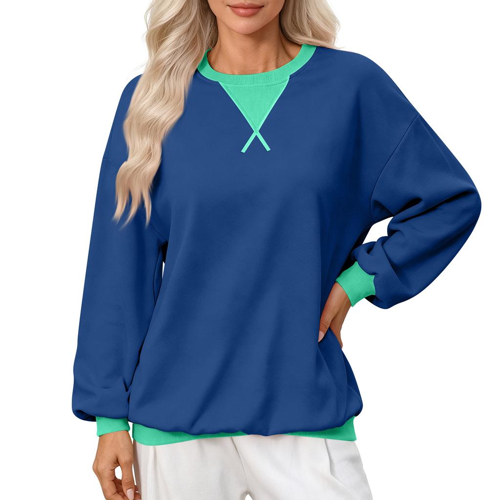 Women's Loose Fit Color Block Sweatshirt, Long Sleeve Pullover Casual Shirt for Everyday Wear