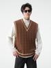 Unisex Retro Japanese Color Block V-neck Knit Vest, Basic Loose Sleeveless Sweater, Versatile Niche Style