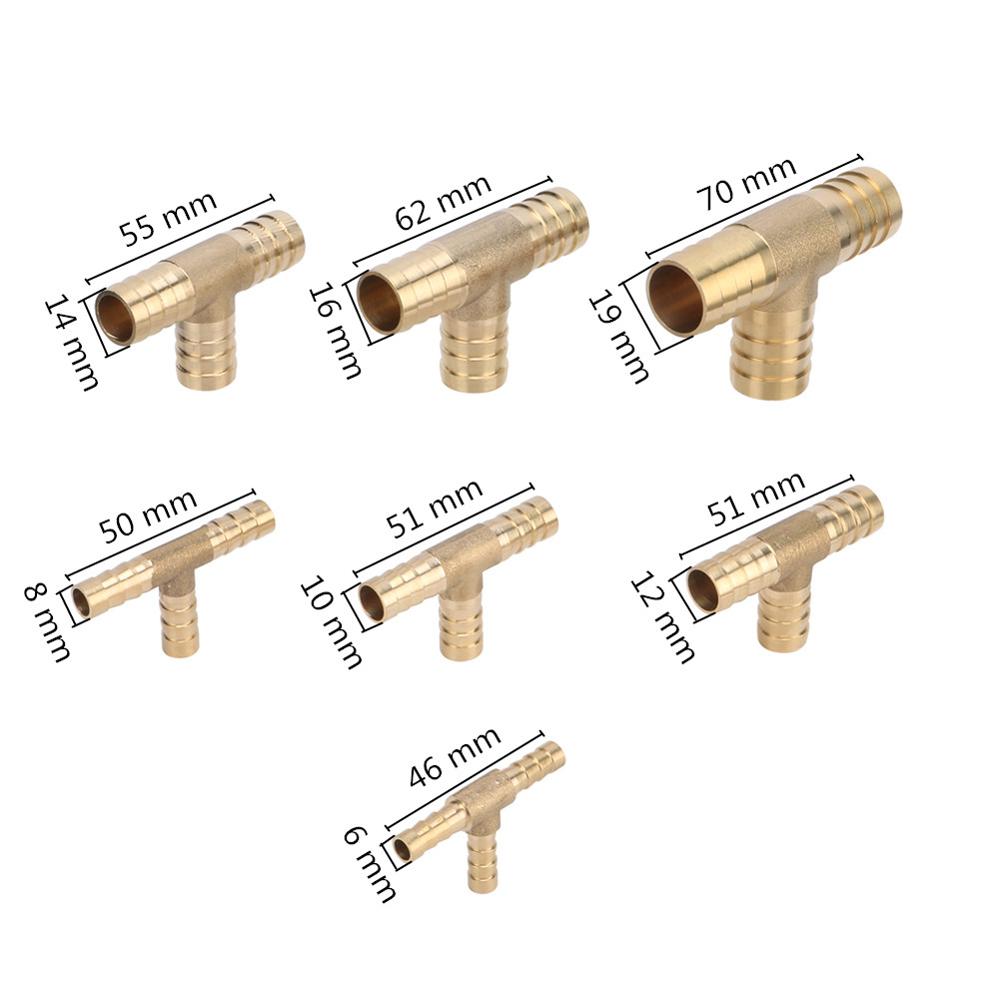 T-Form Messing Dorn Schlauchfitting T-Stück 6mm 8mm 10mm 12mm 14mm 16mm 19mm Schlauchrohr Dorn Kupfer Dorn Kupplung Verbinder Adapter