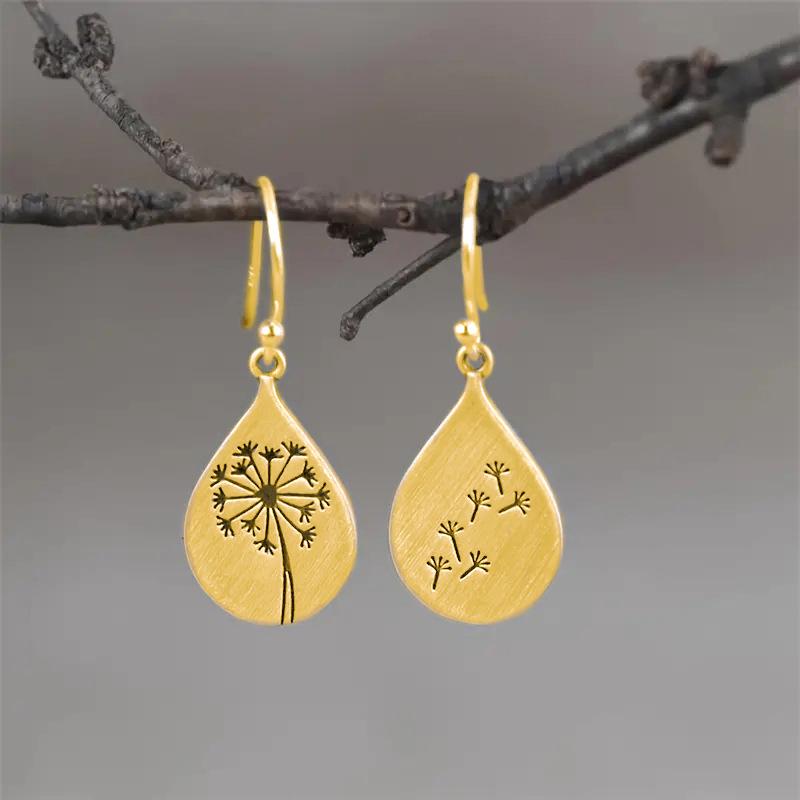 Earrings, Retro Simple Water Drop Ear Hooks, Dandelion Earrings For Women