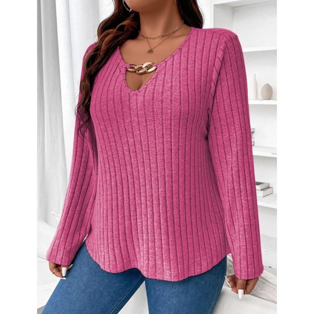 IHUASU Camicette e camicie da donna con scollo a V, maniche lunghe, stampa tinta unita casual alla moda