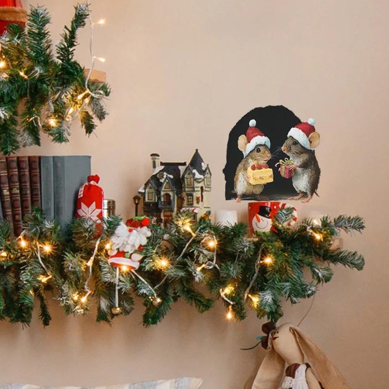 

Милые рождественские маленькие мышки настенные наклейки Рождественское украшение для дома Ноэль Навидад С Рождеством Декор 2025 С Новым годом 2026