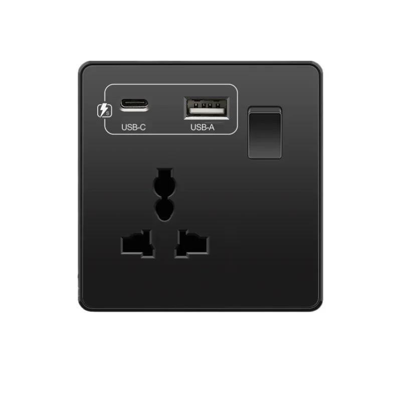 18W Type-C Plug Quick Charging Uk 13A Usb Wall Socket,Electrical Outlet with 3.1A USB C,Universal Dual 5-pin Power Socket Panel