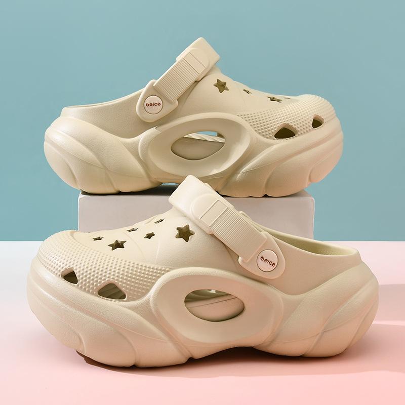 Women's Summer Hole Shoes, Non-slip, Breathable, Wear-resistant, Heightening, Hollow, Deodorant Soft-soled Slippers