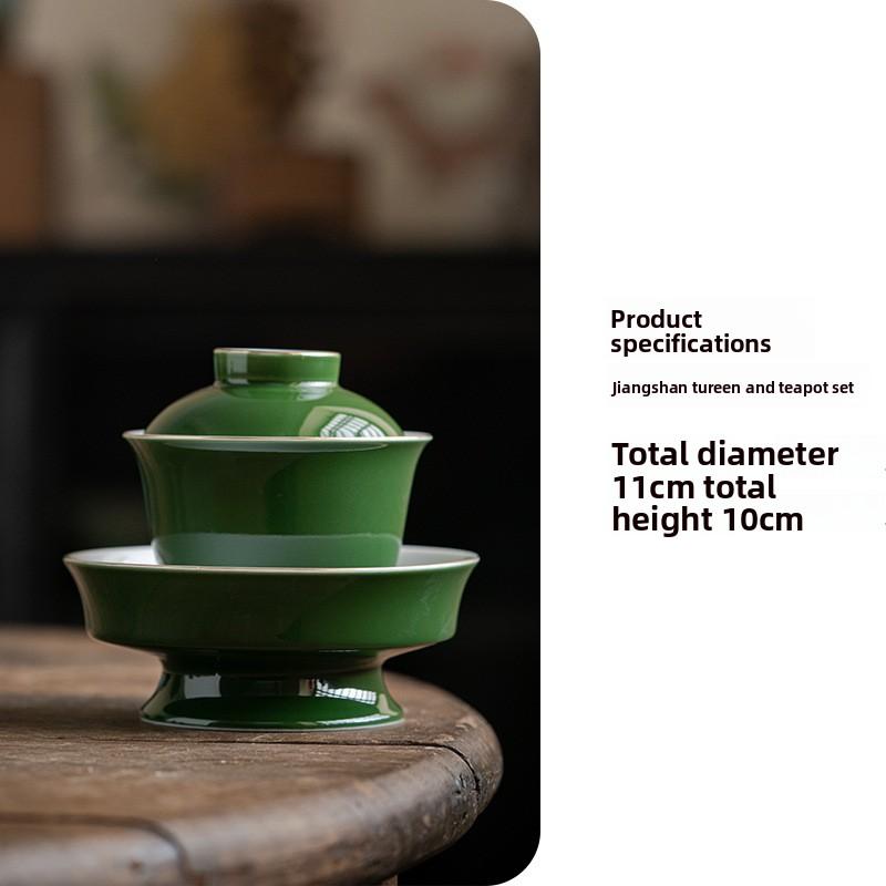 Emerald Green Hand Painted Thousand Mile Landscape Cover Bowl Original Glaze Ceramic Antique Style Gongfu Anti Scald Tea Set