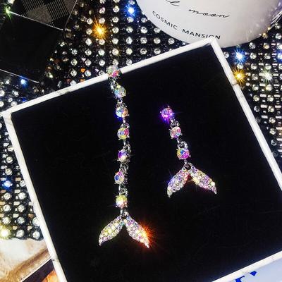 New Fashion Jewelry 925 Silver Needle Asymmetrical Fishtail Earrings Crystal From Austrian Woman Christmas Gift