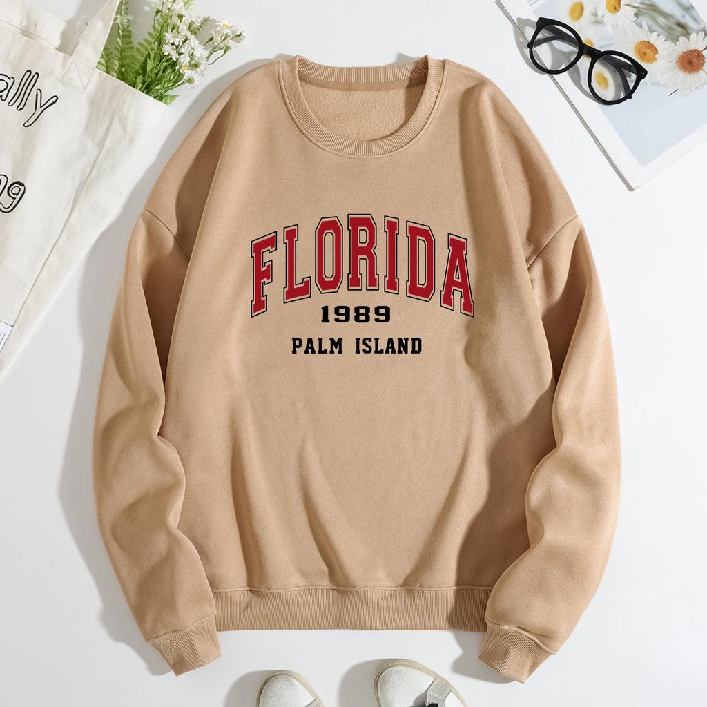 Herbstlicher Schriftzug "Florida 1989 Palm Island" Grafik bedruckte Hoodies Modische lässige Sport-Langarm-Damen-Hoodies