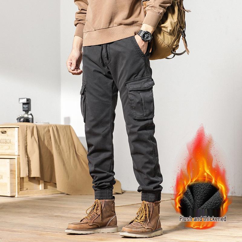 

2025 Winter Men s Plus Velvet Korean Style Straight-Leg Cuffed Cargo Pants - Trendy, Handsome, and Warm Cropped Design. 33 сірий колір
