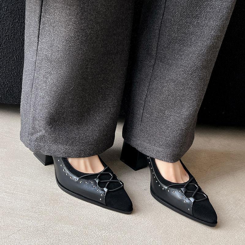 Fashion 2025 New Women Shoes Genuine Leather Pumps Thick High Heels Spring Summer Elegant Office Pumps Pointed Toe Classic Casual Shoes