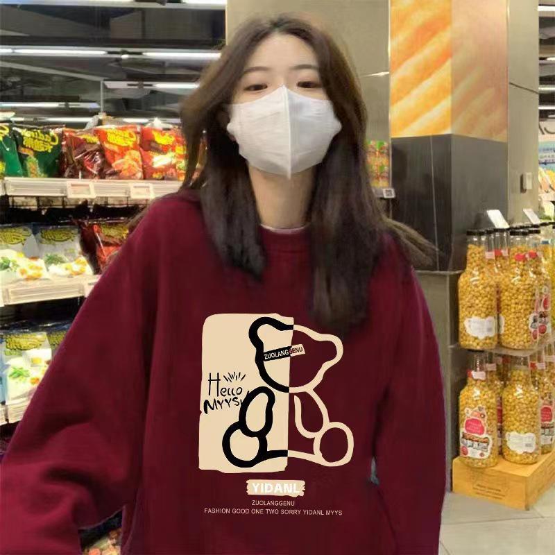 2025 Women's Plus Velvet Loose Round Neck Sweatshirt - Thickened Autumn/Winter Casual Top, Trendy American Style, No Hood