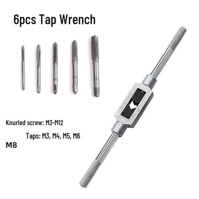 Eight-Piece Hand Threading Tap and Wrench Set, 3-12mm Range