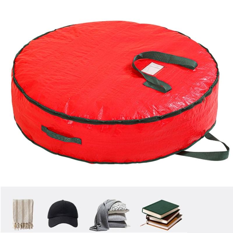Reusable Christmas Wreath Organizers Round Waterproof Storage Bag With Handles Durable PE Materials For Seasonal Decoration Protections