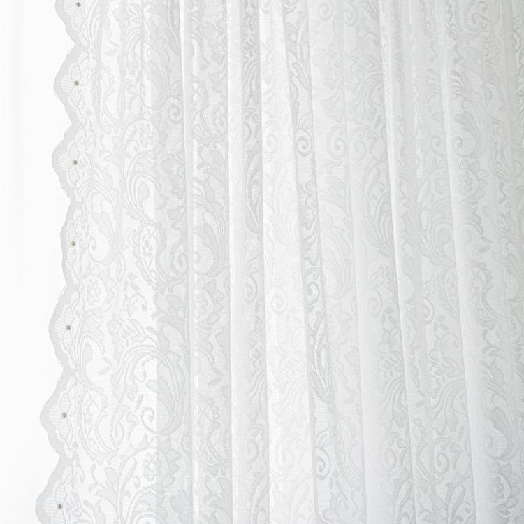 French Beaded Phoenix Tail Yarn Lace Sheer White Curtains with Wavy Edge for Bedroom or Door Partition