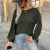 Women's Casual Fashion Long Sleeve Open Back Round Neck Top