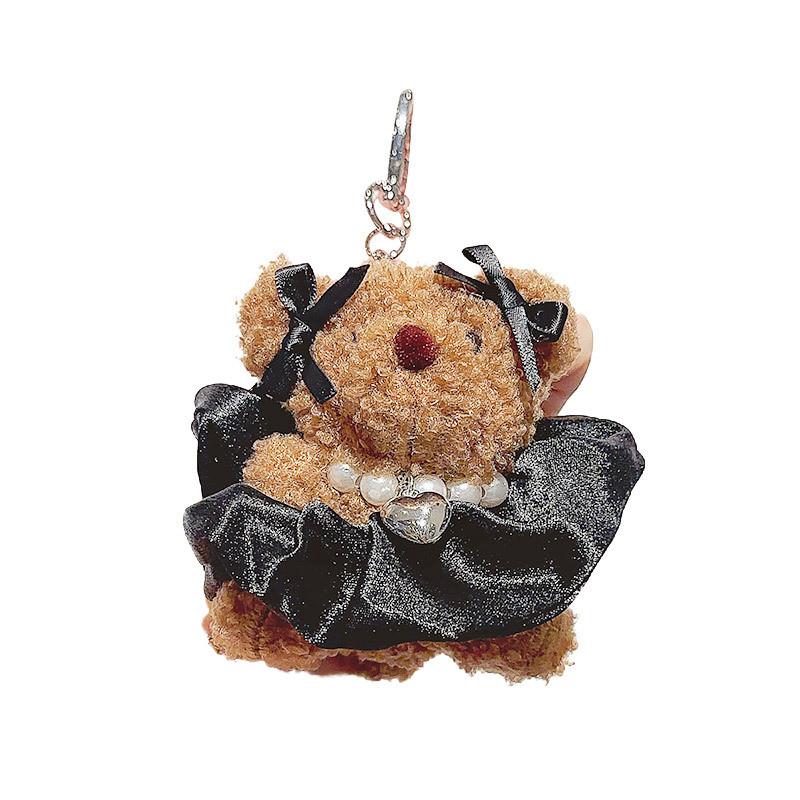 Small Pearl Skirt Bear Plush Keychain With Durable Rope For Bag Decoration Gift
