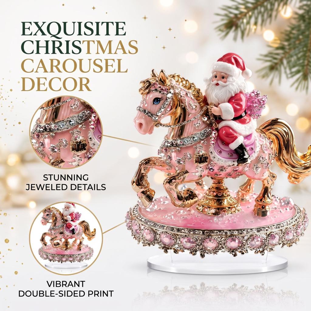 Christmas Santa Riding Horse Delivering Gifts Acrylic Desk Ornament, Flat Tabletop Decoration for Home