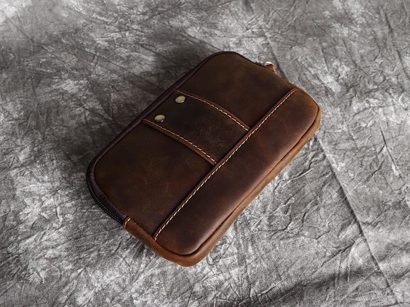Men's Crazy Horse Top Grain Leather Waist Bag for 6.1-6.7" Phones