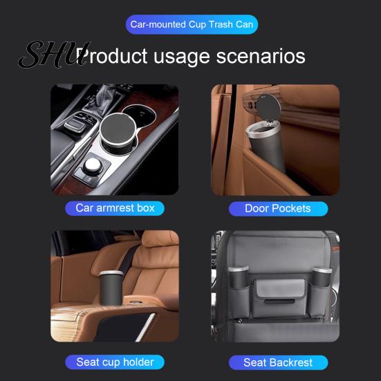 Durable And Waterproof Trash Can One-Handed Car Bin Convenient Compact Space-Saving Garbage One-handed Closing for Vehicle Interior Ideal Cup Holders