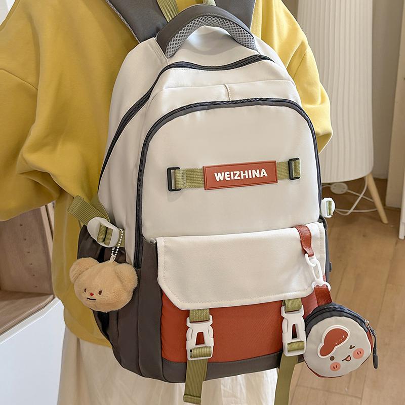 Contrast Color Middle School Student Schoolbag Large Capacity College Style Backpack with Coin Purse