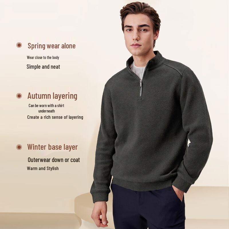 FIRS Men's Autumn 10A Antibacterial Brushed Wool-Silk Blend Quarter-Zip Sweatshirt