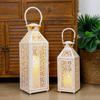 Set of 2 Vintage White Candle Lanterns Hanging Lantern Metal Candle Holder for Garden Living Room Parties Weddings Decor