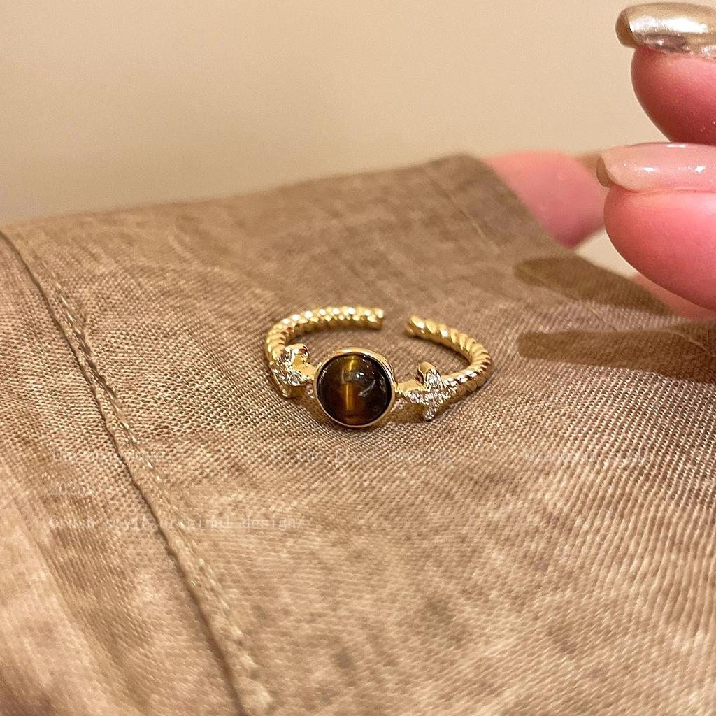 Maillard Tiger's Eye Stone Gold Ring Adjustable Index Finger Ring Stacked Wear Ring