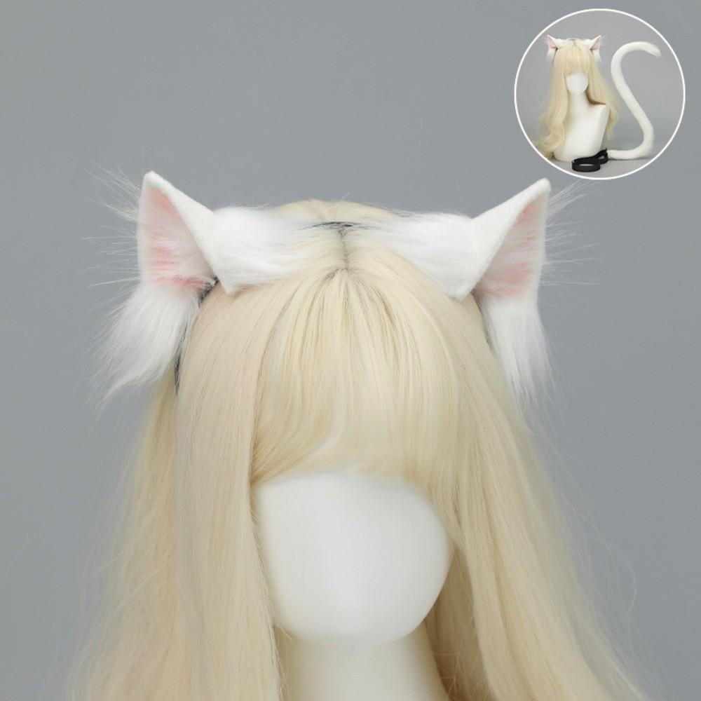 Realistic Cat Ear Headband Handmade Simulation Animal Ears New Cat Tail Set Headwear