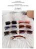 2026 Frameless Faux Wood Grain Leopard Head Men's Square Sunglasses with Leopard Temple.