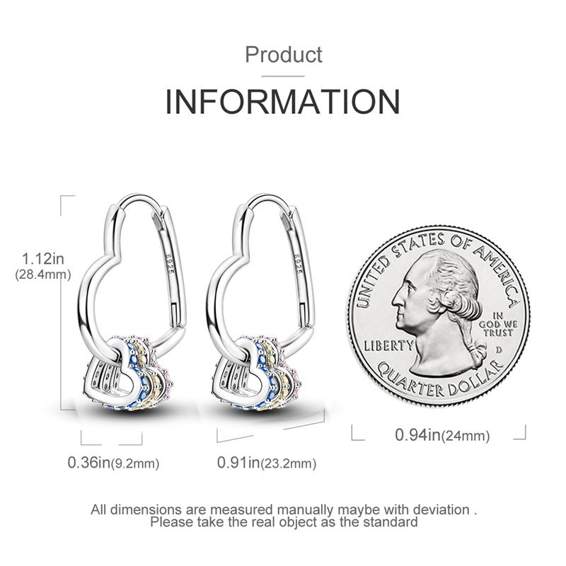 100% 925er Sterlingsilber Funkelnde Bunte Zirkon Ohrringe Herzförmige Creolen für Damen Hypoallergener Modeschmuck