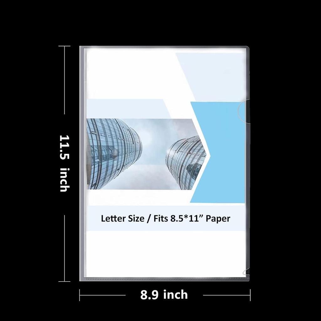 10 Pack Clear Document Folder, L-Type Plastic File Clear Folders Letter Size, Project Pockets Plastic Sleeves Transparent Folder for Office & School