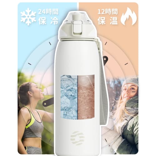 FJbottle 1 Liter Vacuum Insulated Sports Bottle, One-Touch, Keeps Hot and Cold Drinks Hot or Cold, Wide Mouth, Easy To Clean, Stainless Steel, Include