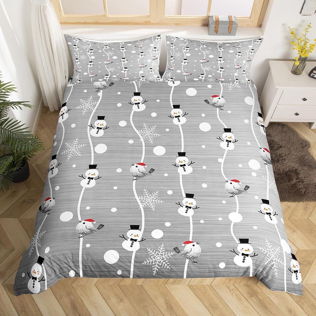 Red Three-Piece Quilt Cover Digital Printing Bedding Set Christmas Elk Snowflake Bed Cover