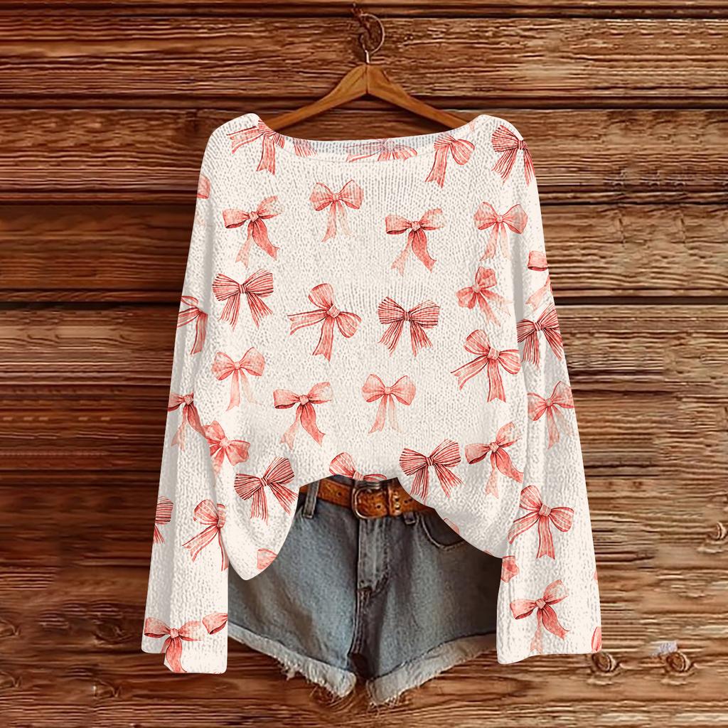 Womens  Fall Sweaters Long Sleeve Print Tops Pullover Sweaters Loose Dressy Casual Basic Clothes