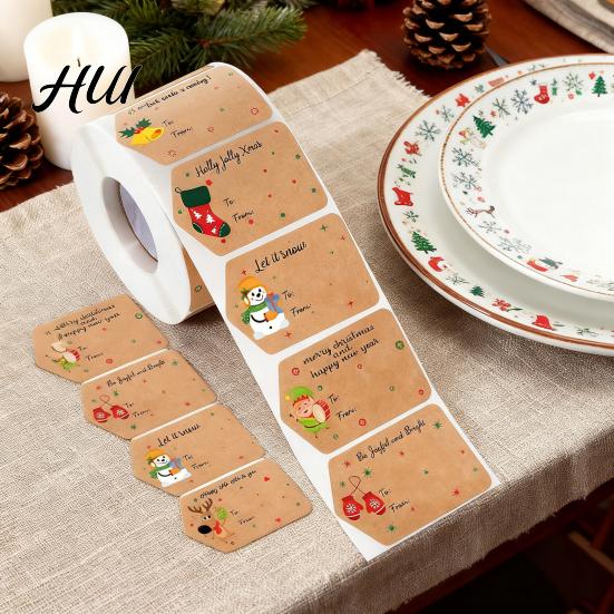 Festive Name Stickers 500Pcs/Roll Christmas Gift Tags Cartoon Santa Snowman Reindeer Tree to And from Claus Adhesive DIY Present Box Greeting