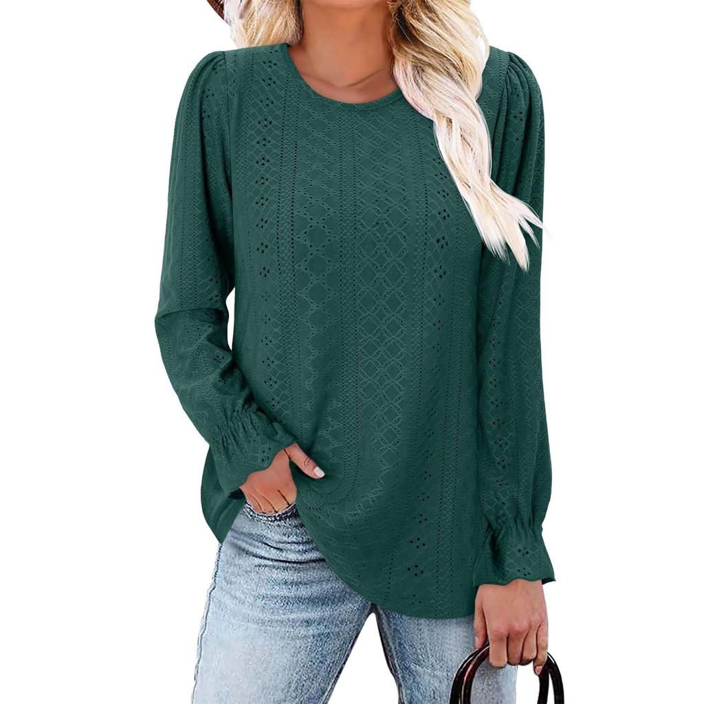 Women's Fashionable Solid Color Round Neck Long Sleeved Casual Loose Top