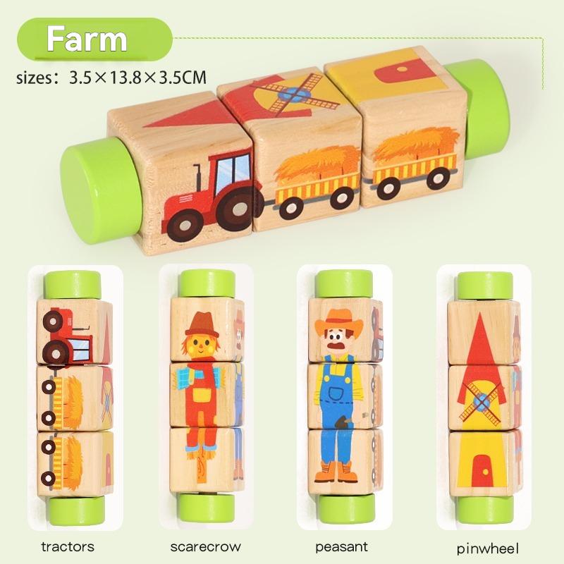 Wooden Rotating Puzzle Toy Educational Montessori Learning Block Toy for Toddlers Early Development and Fine Motor Skills