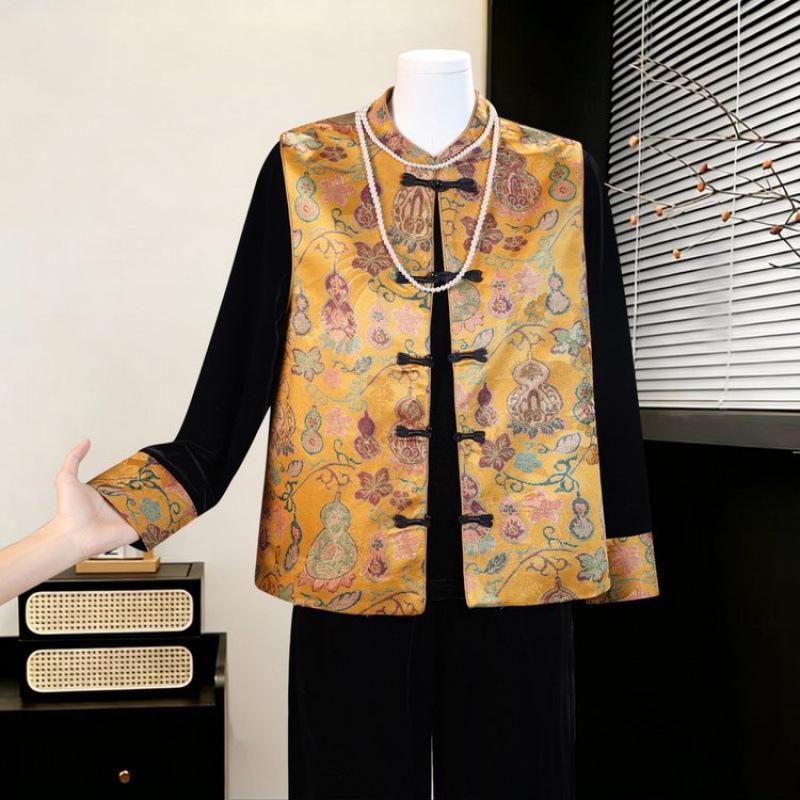 

Elegant Golden Velvet Tang Suit Three-Piece Set for Middle-Aged Women - 2026 Spring/Autumn Collection 4XL [for 135-150 jin]