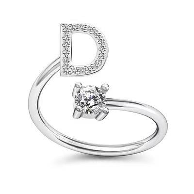Zirkon Anfangsbuchstabe A-Z Buchstabenringe für Frauen Mädchen Verstellbarer offener Ring Name Alphabet Weiblich Hochzeit Modeschmuck Geschenk