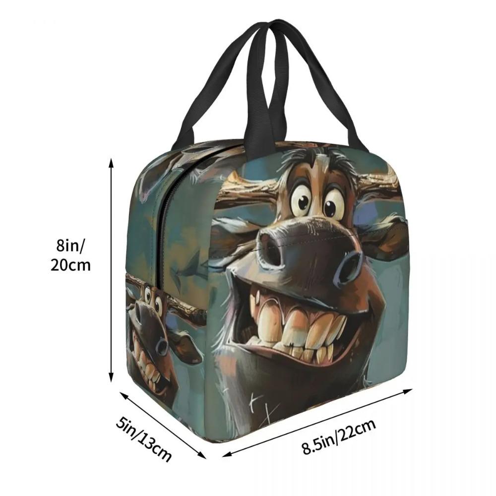 Cartoon Moose Oil Painting Insulated Lunch Bag for Women Kids Portable Food Boxes Thermal Lunch Box Tote