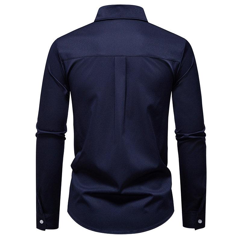 Autumn Men's Fake Tie Long Sleeve Shirt Men New Fashion Special Design Solid Shirts Male Versatile Casual Social Wedding Party