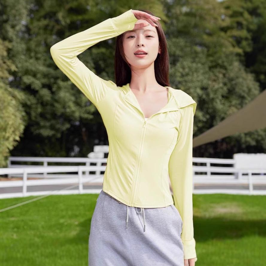 Women's Summer Solid Slim Fit Sun Protection Jacket Hooded Lightweight Cooling Outdoor Top Stylish UV Coat