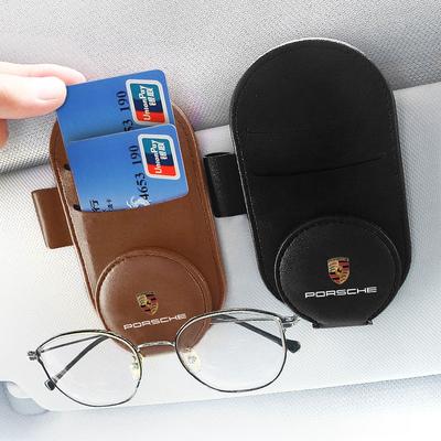 1Pcs Leather Car Glasses Clip Sun Visor Multi-function Sunglasses Clip For Cayenne Panamera Macan Boxster 911 928 944 918 917