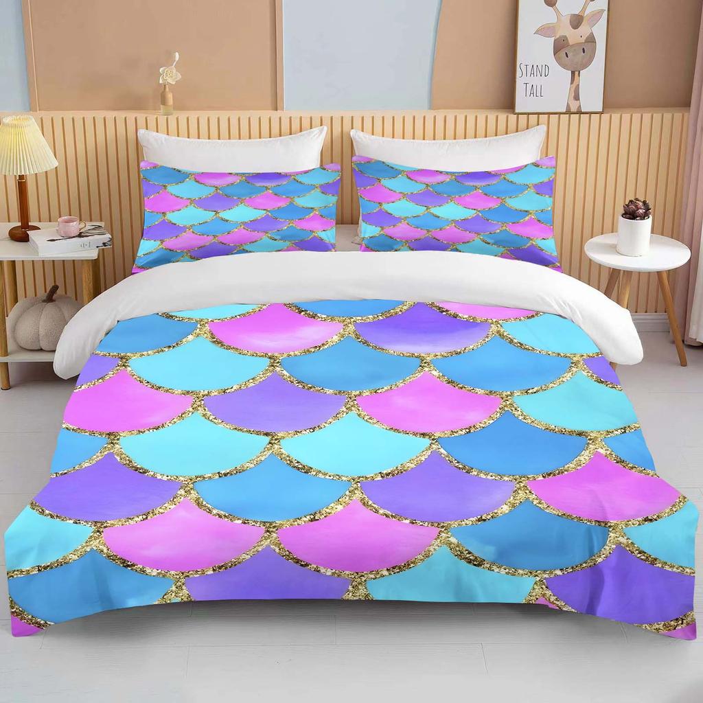 Fantasy Fish Scale Art Print Bedding Set Duvet Cover 1 Duvet Cover 2 Pillowcases Adult And Children Bedding Set Luxury Gril Gift