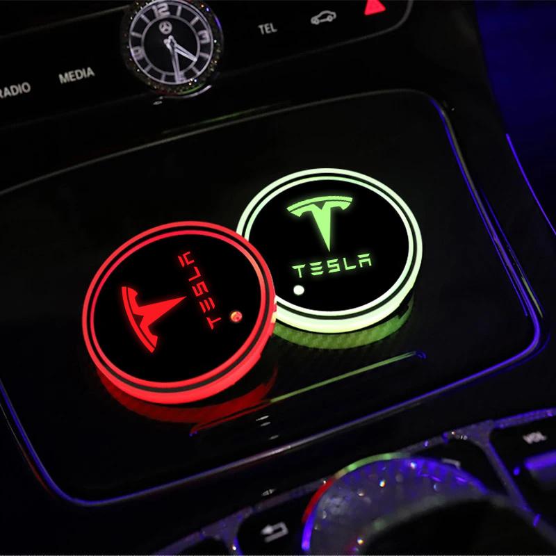 Led Water Cup Lights Anti-Slip Coaster Auto Atmosphere Lamp For Tesla Model 3 Model S Model X Model Y Cybertruck Roadster